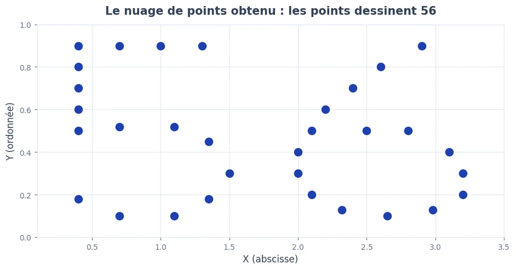Nuage de points obtenu dans Excel : les points dessinent le nombre 56